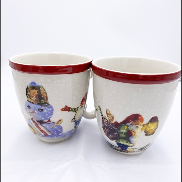 Williams Sonoma Nordic Elf Christmas Mugs Holiday Snowman Set of 4 - Picture 2 of 10